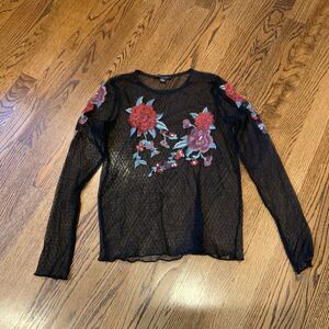 Y2K Sheer Mesh Long Sleeve Top Whimsygoth Fairy Grunge 90s Charmed Floral Size S